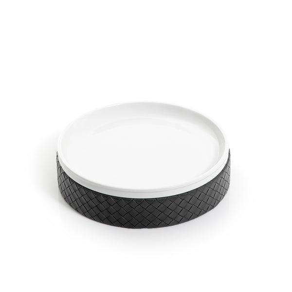 Round Ceramic Stand With Dark Grey Leather Base