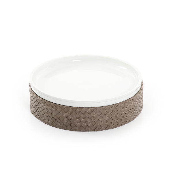 Round Ceramic Stand With Brown Leather Base