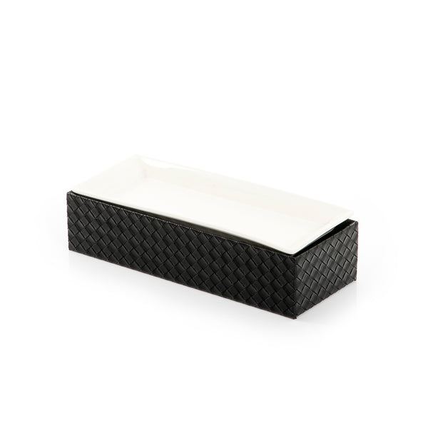 Rectangular Ceramic Stand With Black Leather Base