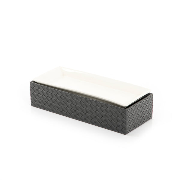 Rectangular Ceramic Stand With Black Leather Base