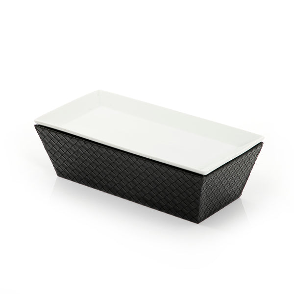 Rectangular Ceramic Stand With Black Leather Base