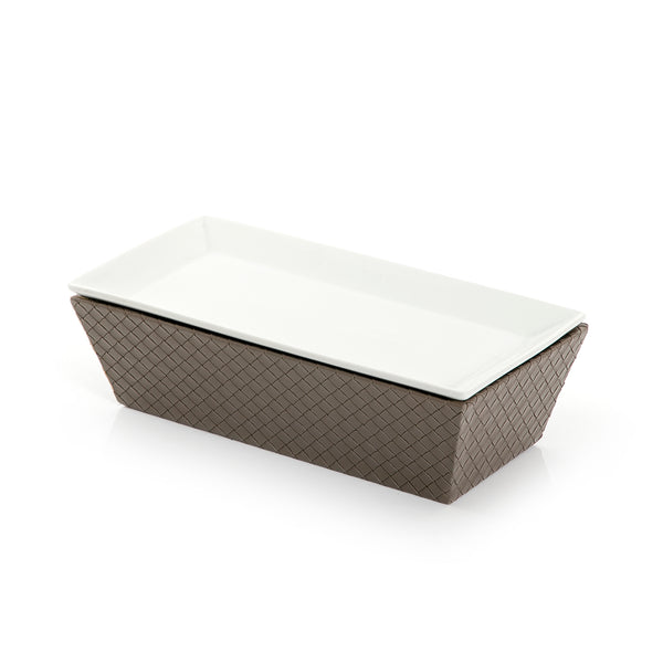 Rectangular Ceramic Stand With Light Brown Leather Base