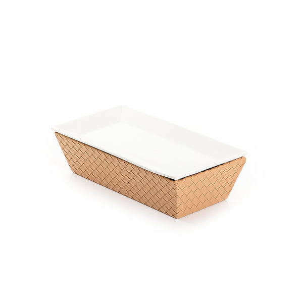 Rectangular Ceramic Stand With A Dark Beige Leather Base
