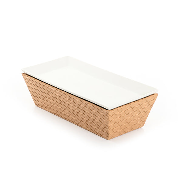 Rectangular Ceramic Stand With A Dark Beige Leather Base