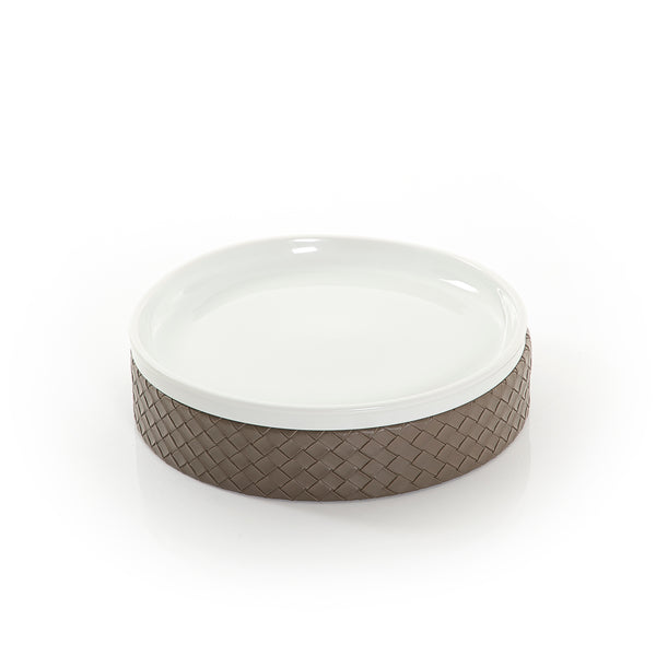 Round Ceramic Stand With Brown Leather Base