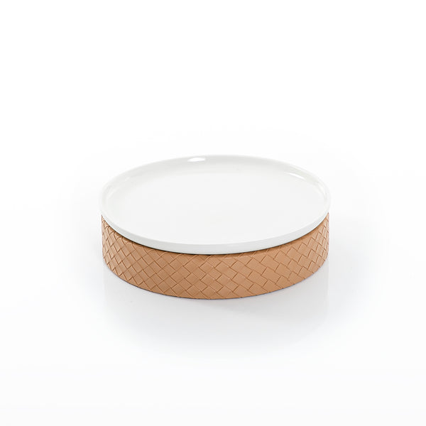 Rectangular Ceramic Stand With A Dark Beige Leather Base