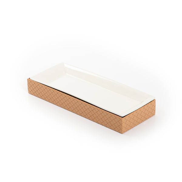 Rectangular Ceramic Stand With A Dark Beige Leather Base