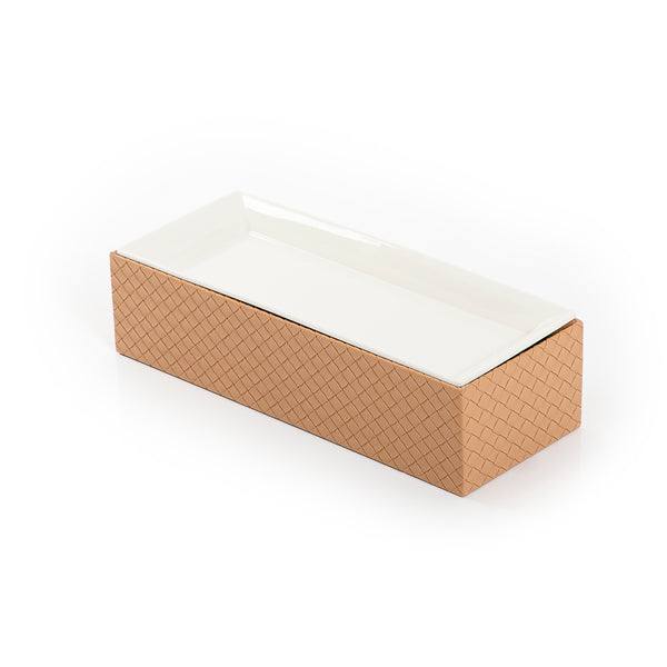 Rectangular Ceramic Stand With A Dark Beige Leather Base