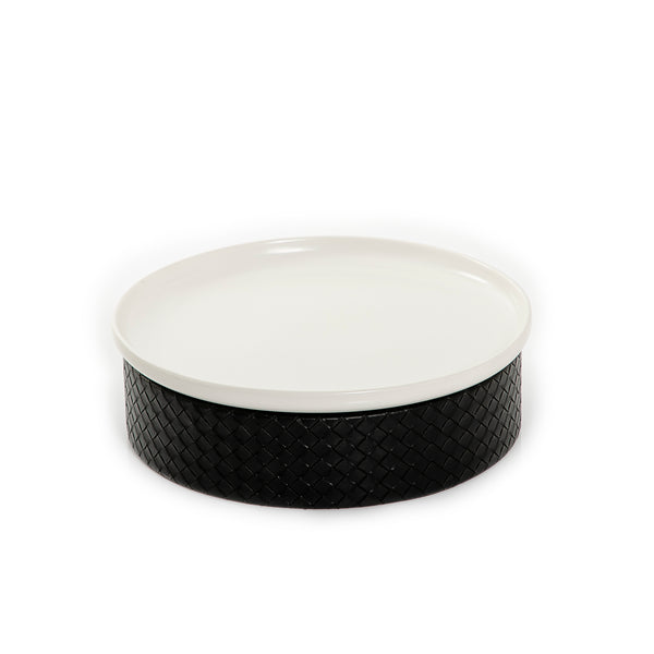 Round Ceramic Stand With A black Leather Base