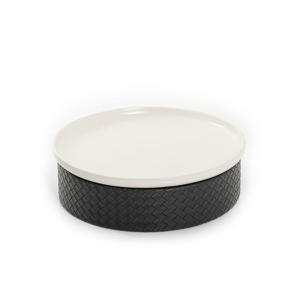 Round Ceramic Stand With A dark gray Leather Base