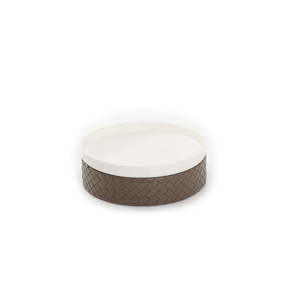 Round Ceramic Stand With A brown Leather Base