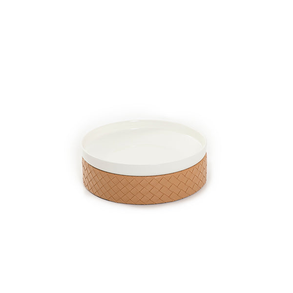 Round Ceramic Stand With A dark Beige Leather Base