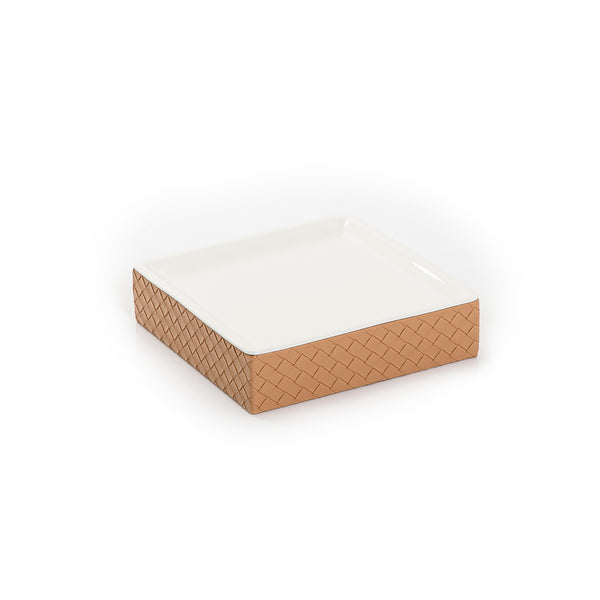 square Ceramic Stand With A light Beige Leather Base