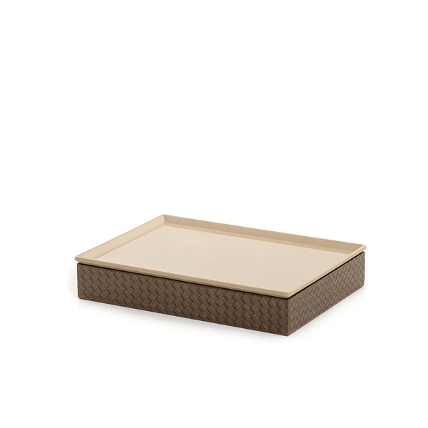 rectangular Ceramic Stand With A brown Leather Base