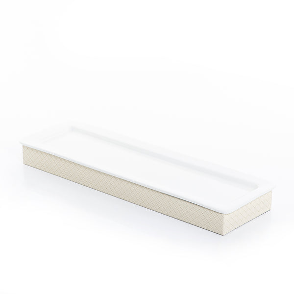 rectangular ceramic plate with white leather base