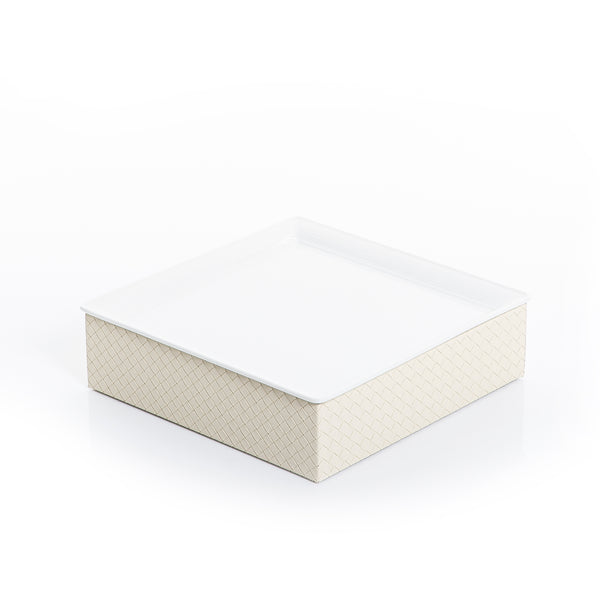 square ceramic plate with white leather base
