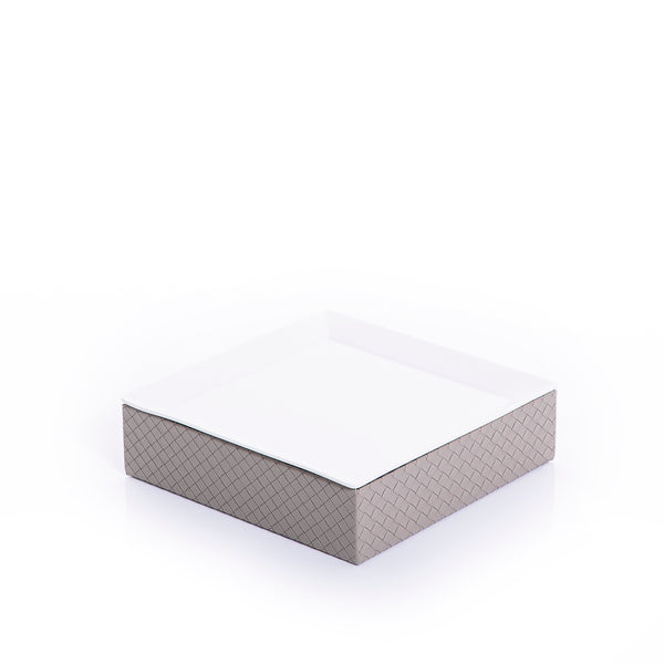 square ceramic plate with gray leather base