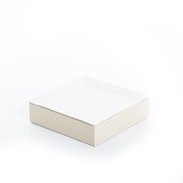 square ceramic plate with white leather base