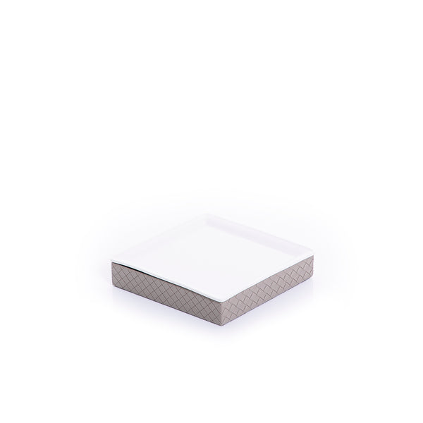 square ceramic plate with gray leather base