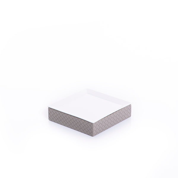 square ceramic plate with gray leather base