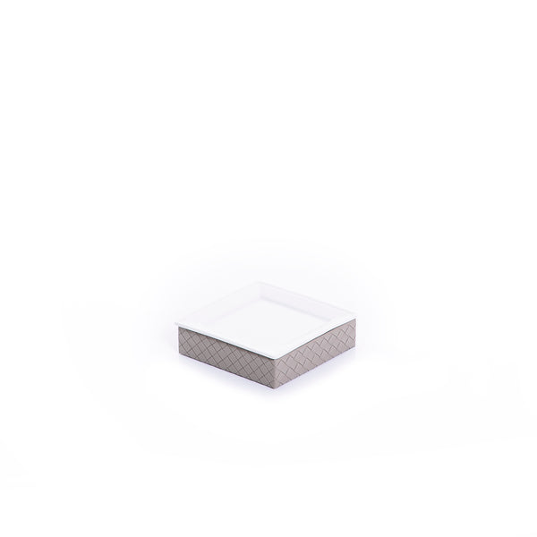 square ceramic plate with gray leather base