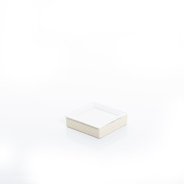 square ceramic plate with white leather base