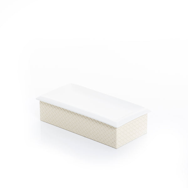 rectangular ceramic plate with white leather base