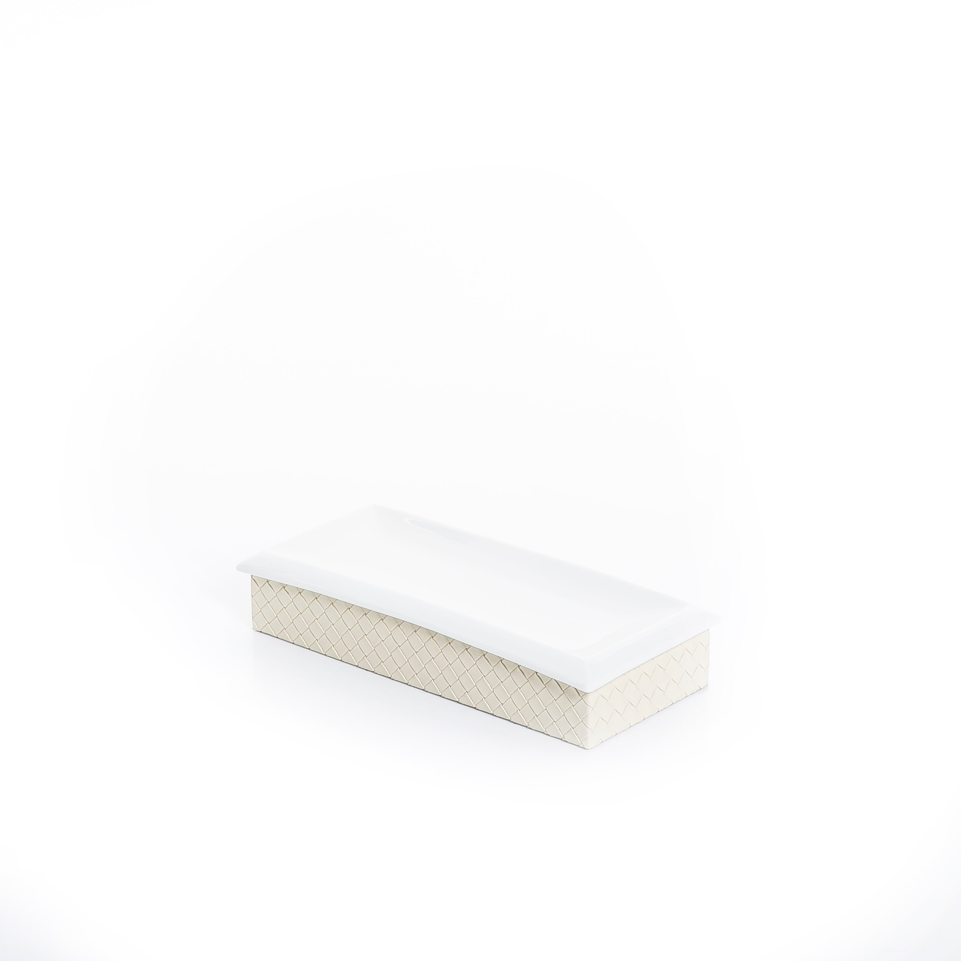 rectangular ceramic plate with white leather base