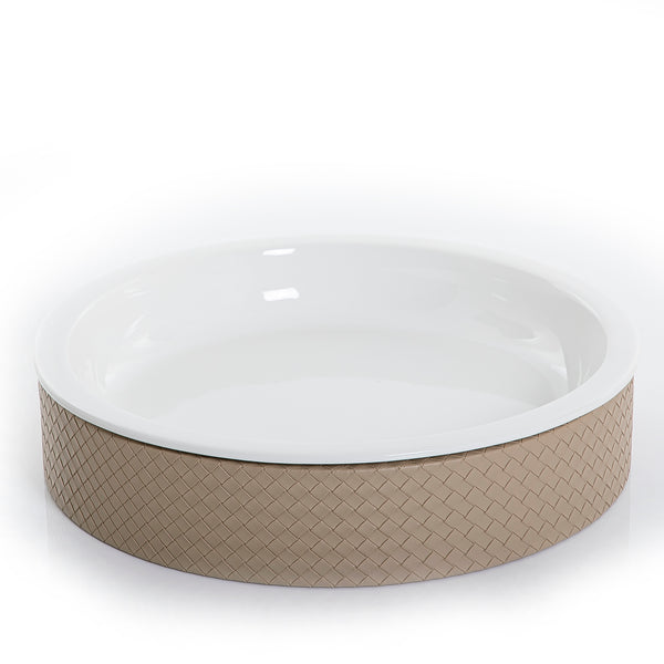 Round Ceramic Stand With Beige Leather Base