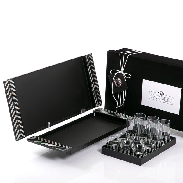 Tray Set - black color, with Mop handle, glass cup