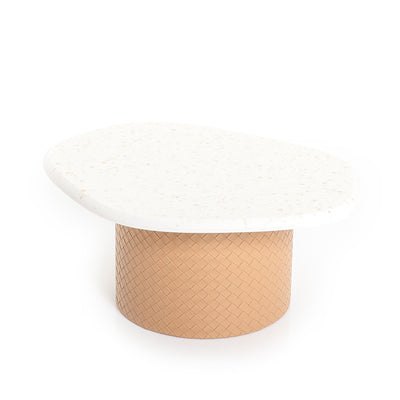 White Marble Stand With Beige Leather Base