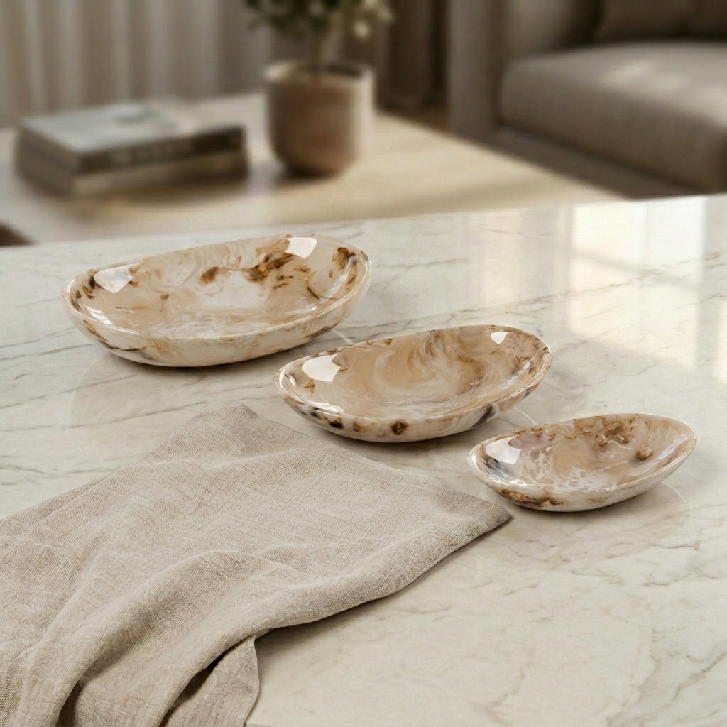 Set of 3 Resin Oval Plate with gift box - Beige