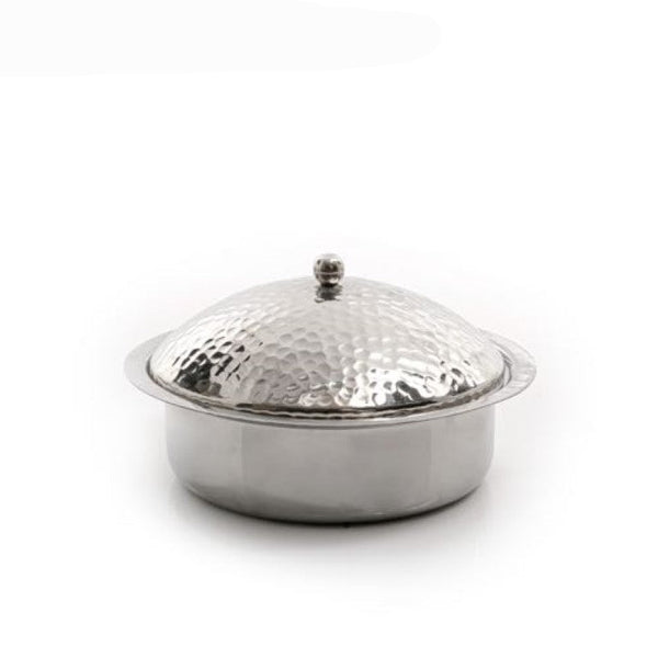 silver round metal bowl with cover