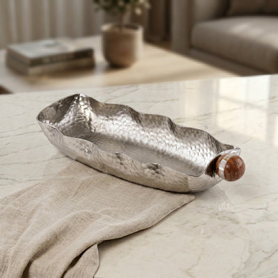 Oval Metal Plate With A Wooden Handle - Small