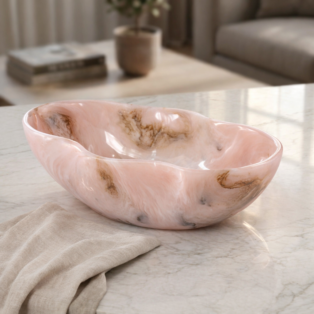 Large Resin Oval Serving Bowl - Pink