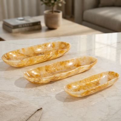 Set of 3 Resin Plates with gift box - Amber
