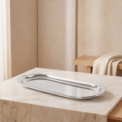 Oval Stainless Steel silver tray large