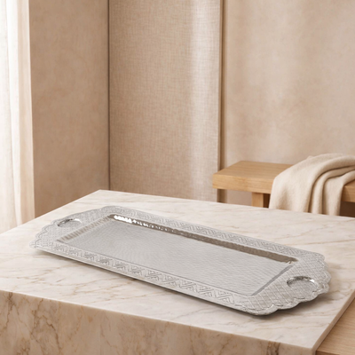 Large Metal Serving Tray - Silver
