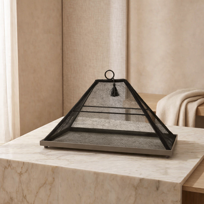 Foldable rattan cover with metal tray