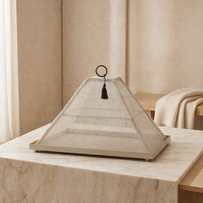 Foldable rattan cover with metal tray