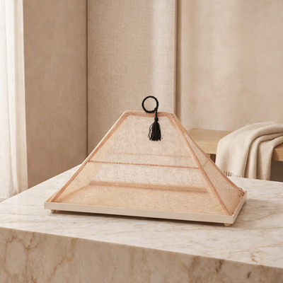 Foldable rattan cover with metal tray