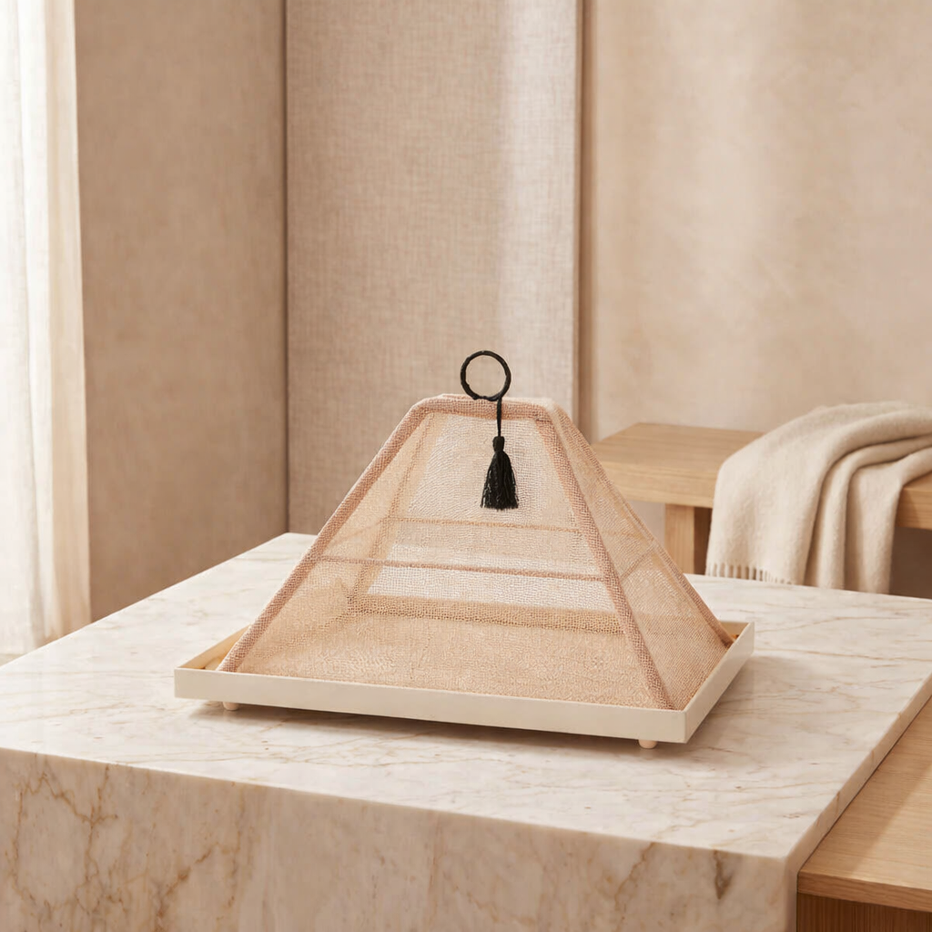 Foldable rattan cover with metal tray