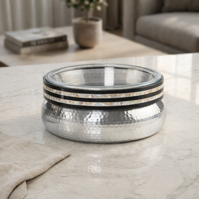 Round Aluminium Bowl With glass bowel - Medium
