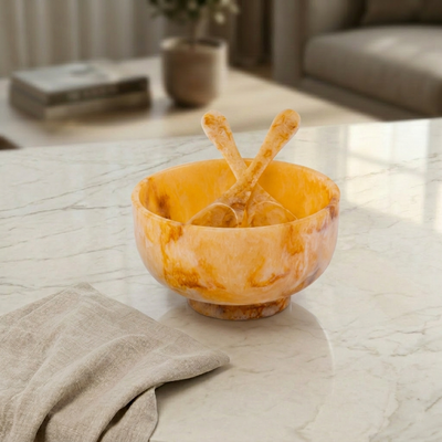 Resin Serving Bowl with 2 Spoons - Amber