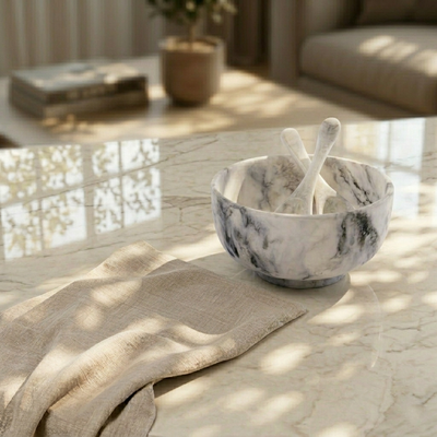 Resin Serving Bowl with 2 Spoons - Black & White