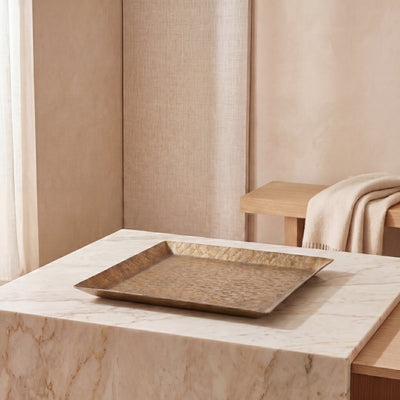 Golden rectangular metal tray