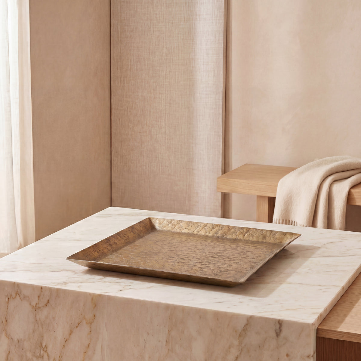 Golden rectangular metal tray
