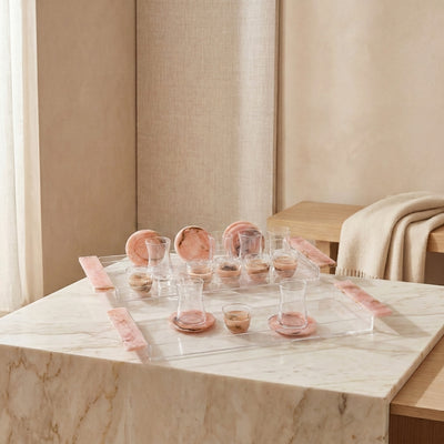 Resin Set of 20 ( istikana + coffee cups+ saucers + trays ) - Pink