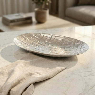 Silver oval metal plate