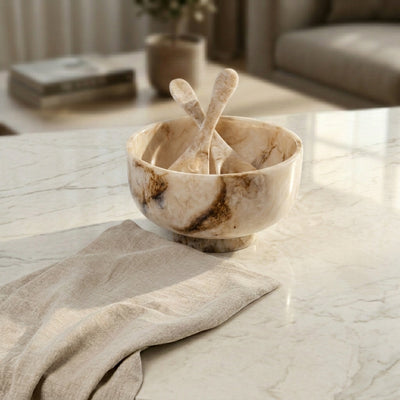 Resin Serving Bowl with 2 Spoons - Beige